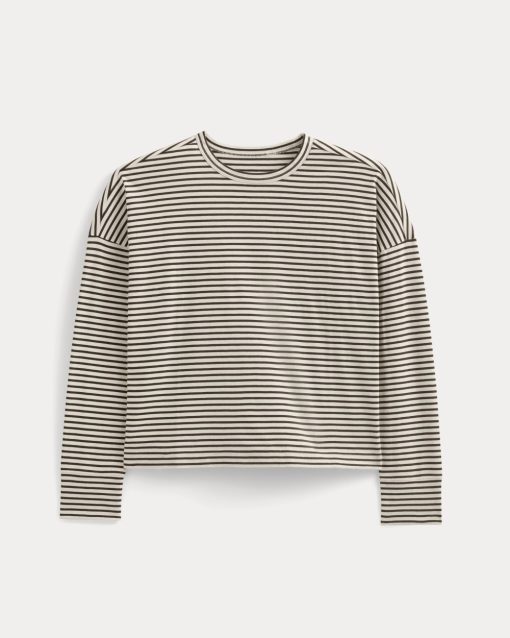 Alternative view of Oversized Boxy Crew in Essential Cotton | Bone / Pirate Black Stripe