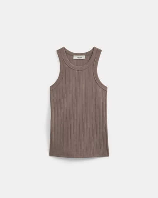 Alternative view of Racerback Tank in Pointelle | Heathered Chocolate Chip