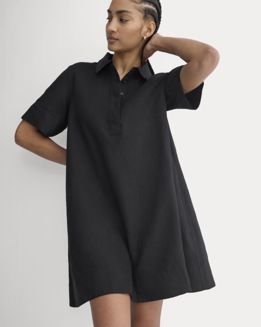 Mini Popover Shirtdress in Linen | Black