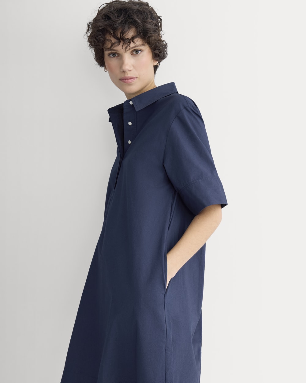 Popover Mini Shirtrdress in Ultrasoft Cotton | Navy - Image 4