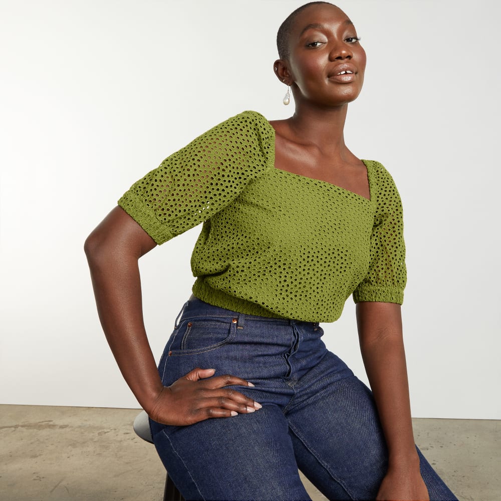 The Eyelet Puff Sleeve Top | Moss - Image 2