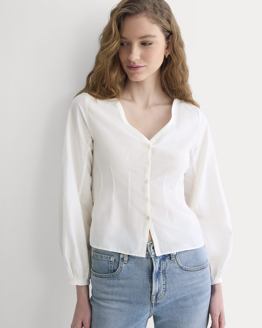 Balloon Sleeve Top in Cotton Silk | Bone