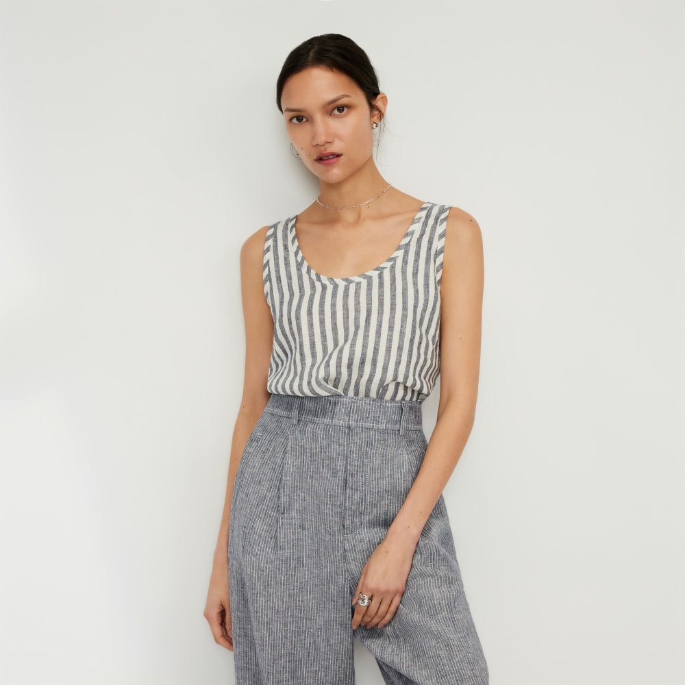 The Scoop Tank in Linen | Bone/Navy