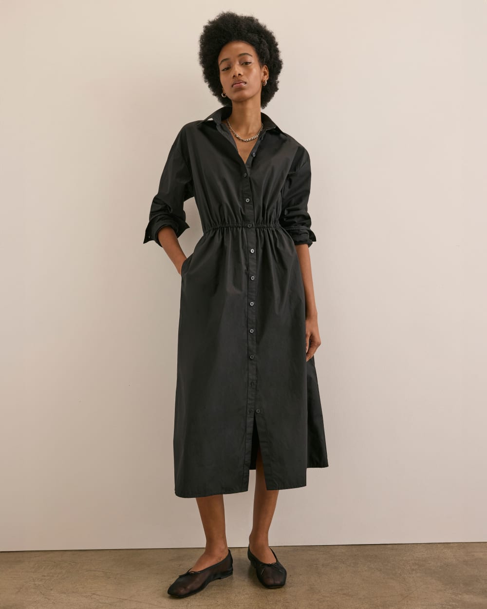 The Supima® Cotton Midi Shirt Dress | Black - Image 7