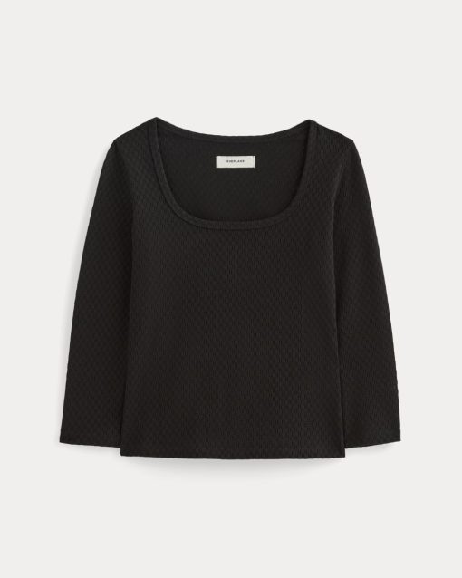 Alternative view of The Pointelle Scoop-Neck Top | Black