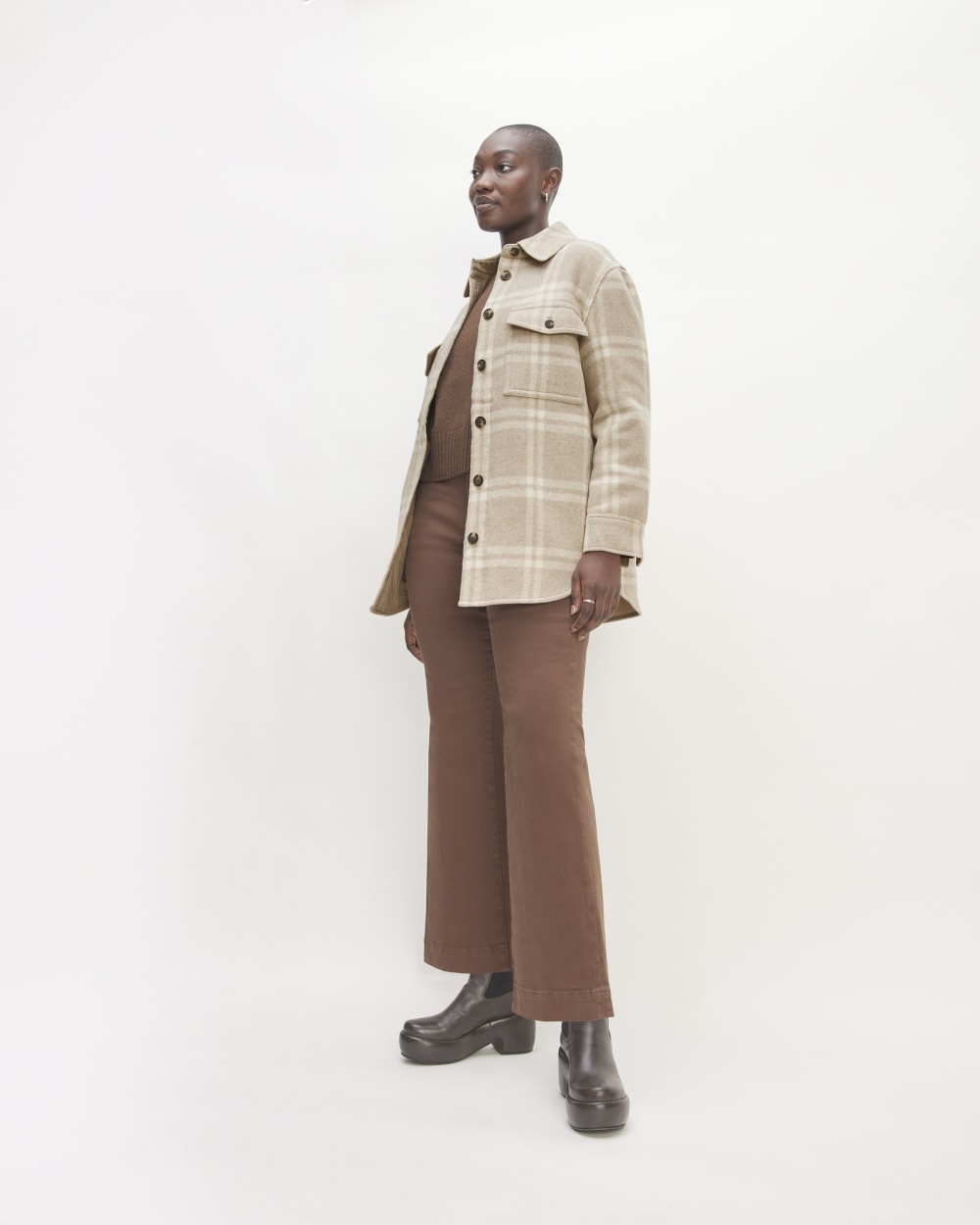 The Italian ReWool® Oversized Shirt Jacket | Taupe / Cream - Image 3