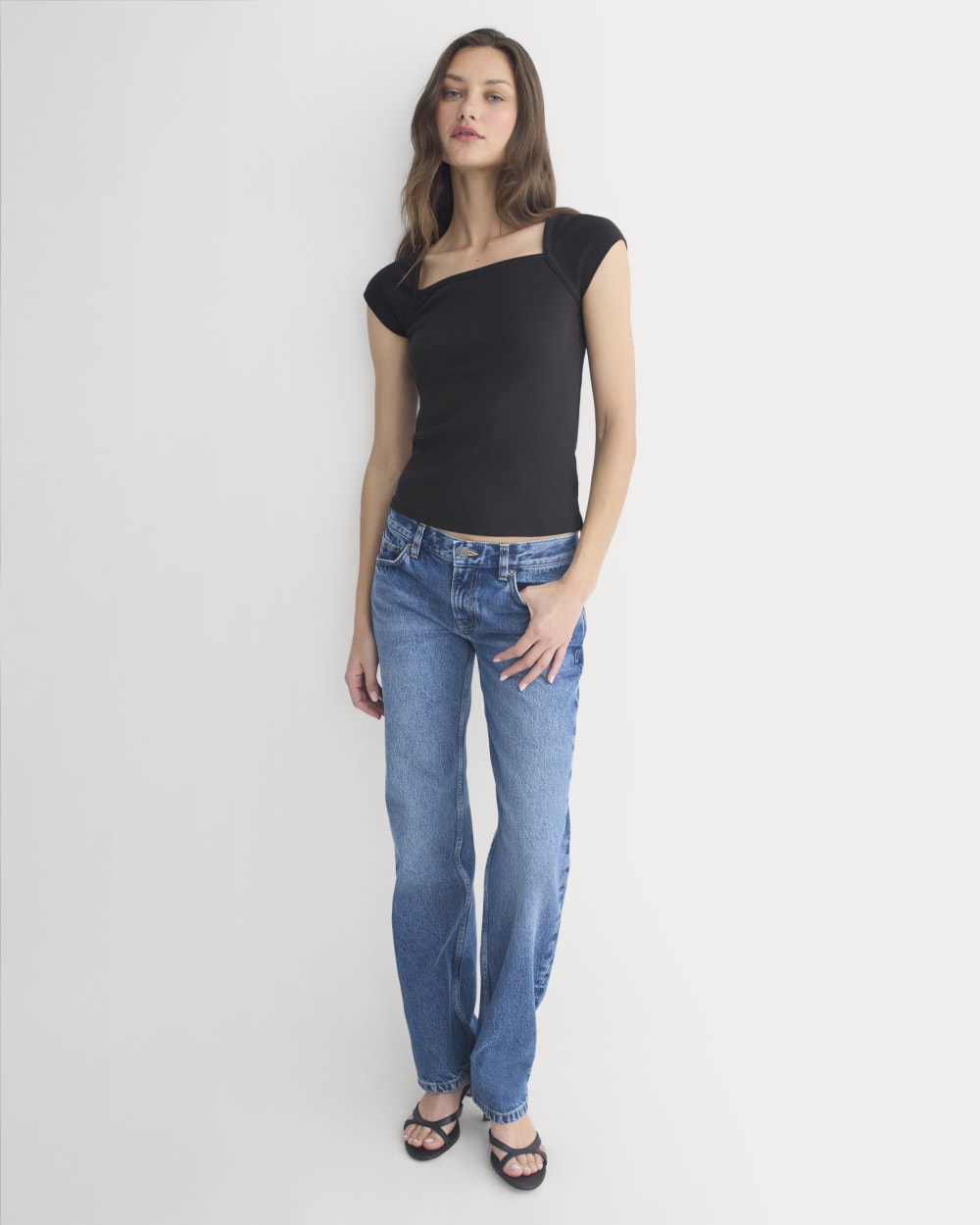 RetroSoft Cotton Square-Neck Tee | Black - Image 3