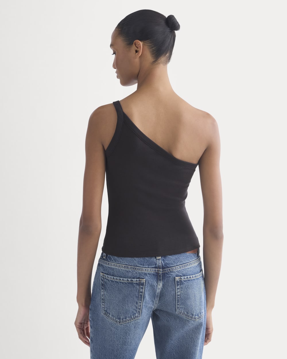 RetroSoft Cotton One-Shoulder Tank | Black - Image 5