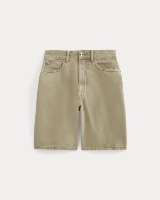 Alternative view of The Long A-Line Denim Short | Garment-Dyed Tan