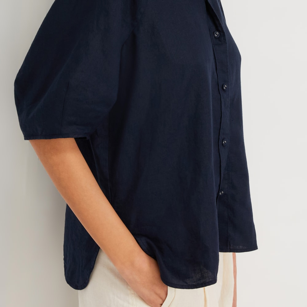 The Linen Puff Sleeve Shirt | Navy - Image 5