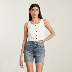 Alternative view of The Linen Button-Front Crop Tank | White