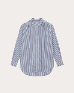 Alternative view of The Gathered Shirt in Silky Cotton | Bone / Mazarine Blue