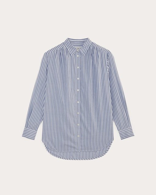Alternative view of The Gathered Shirt in Silky Cotton | Bone / Mazarine Blue