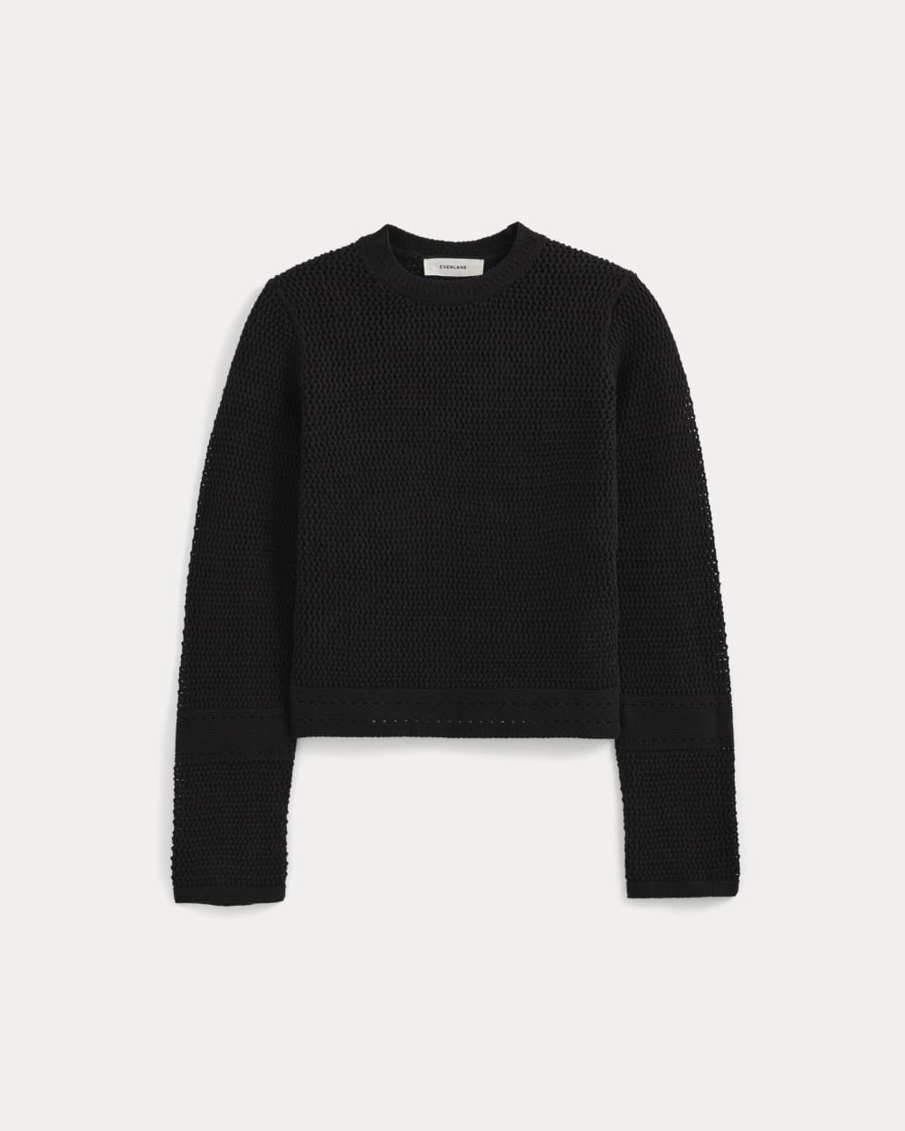 Open Knit Long-Sleeve Crew in Everyday Cotton | Black - Image 2