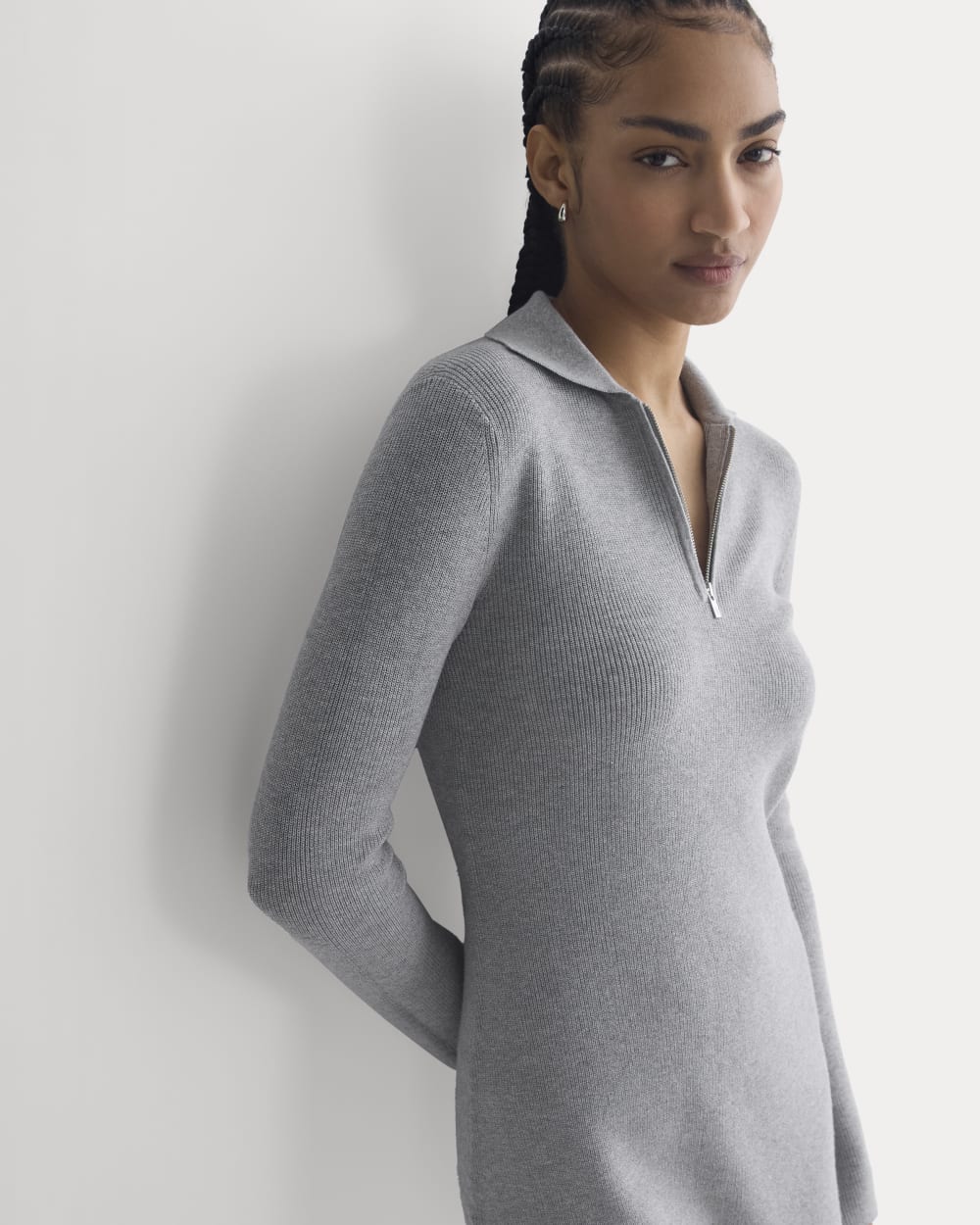 Knit Quarter-Zip Polo Dress | Light Heathered Grey - Image 3