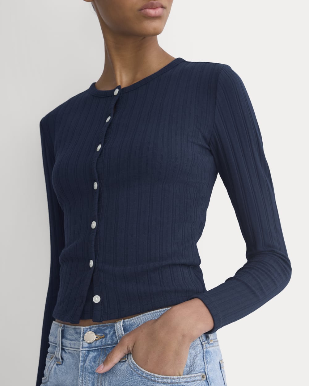 Cardigan in Pointelle | Deep Navy - Image 4