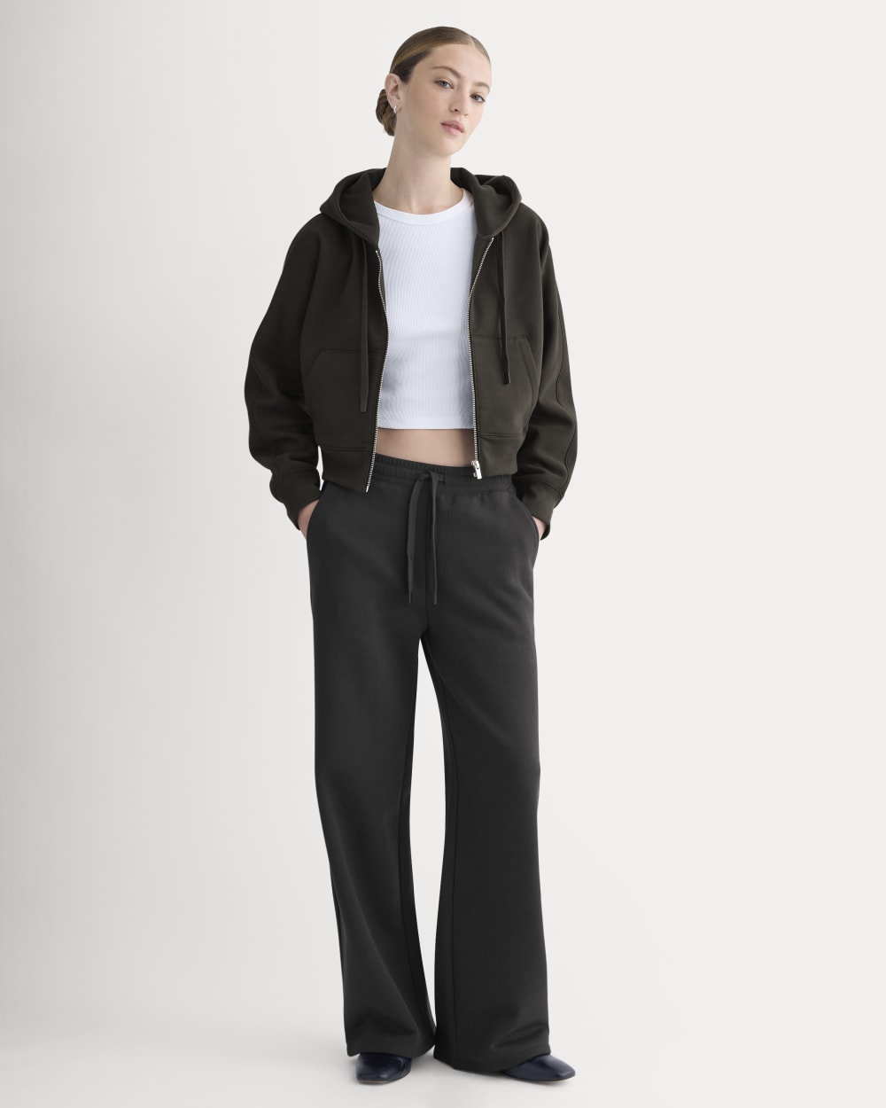 Luxe Fleece Full-Zip Cropped Hoodie | Black - Image 3