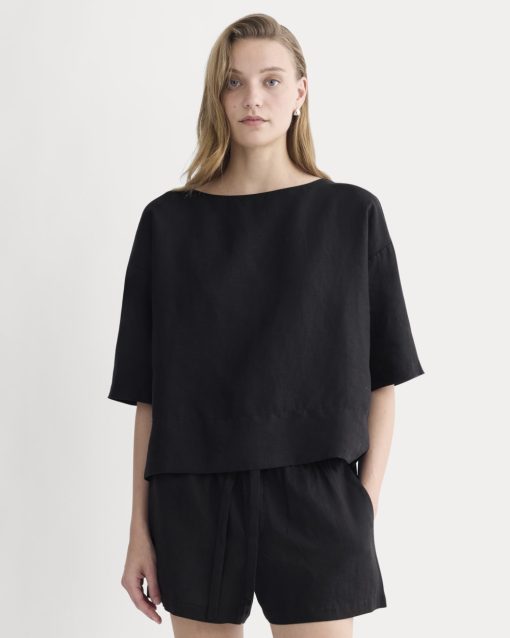 The Boatneck Top in Linen | Black