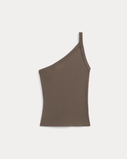 Alternative view of RetroSoft Cotton One-Shoulder Tank | Deep Taupe