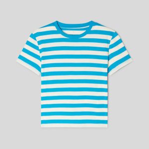 Alternative view of The Box-Cut Tee in Essential Cotton | Horizon Blue / Canvas Tan | No Pocket