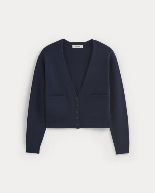 Alternative view of Deep V-Neck Cardigan in Cotton Merino | Navy