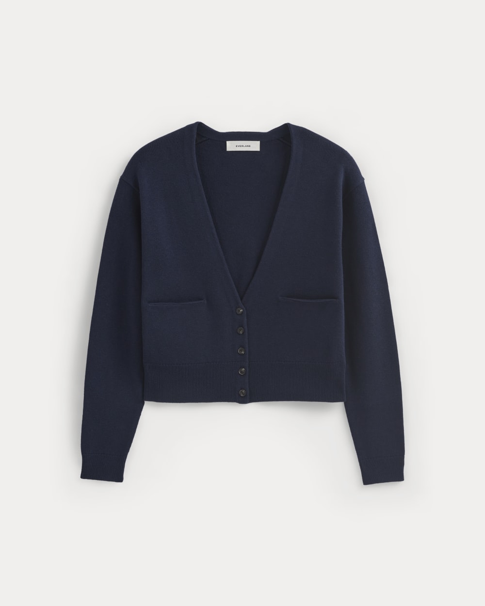 Deep V-Neck Cardigan in Cotton Merino | Navy - Image 2