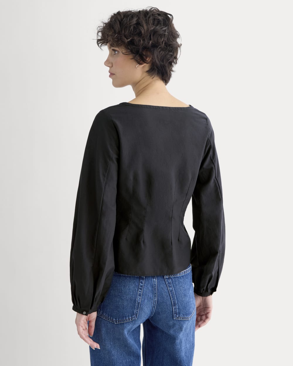 Balloon Sleeve Top in Cotton Silk | Black - Image 5