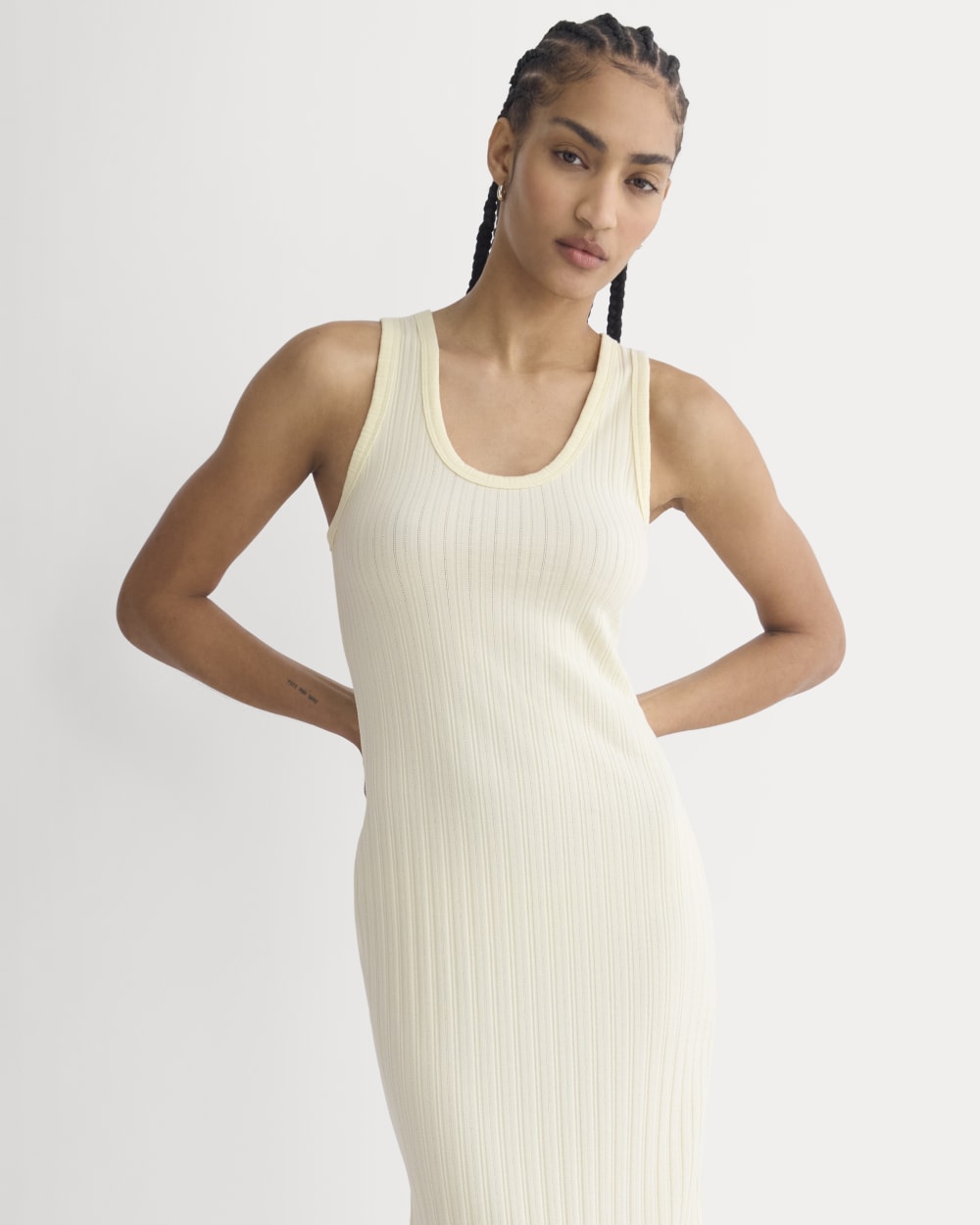 Scoop-Neck Midi Dress in Pointelle Knit | Lemon Icing - Image 6