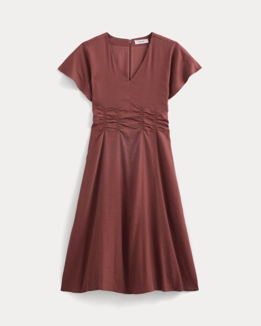 Alternative view of Cinched Dress in Stretch Linen | Henna Red