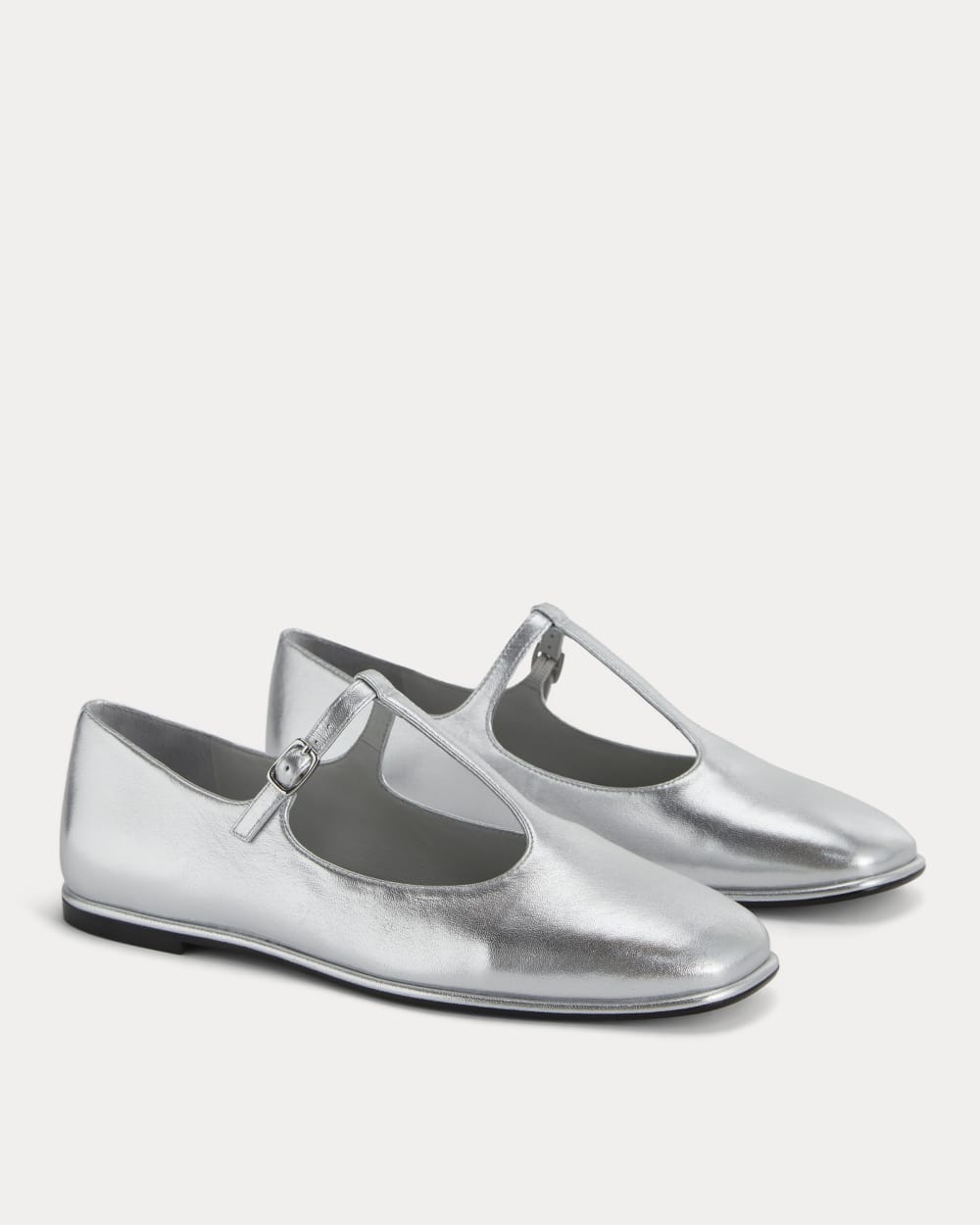 The Leather T-Strap Flat | Silver - Image 2