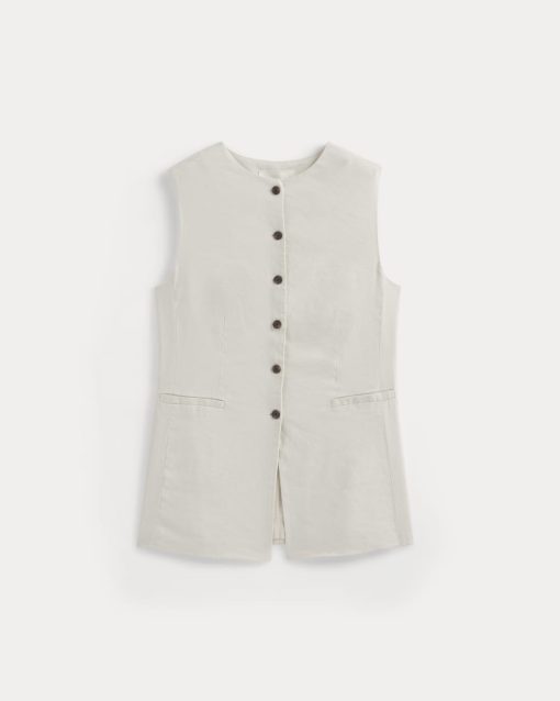 Alternative view of Long Vest in Stretch Linen | Birch