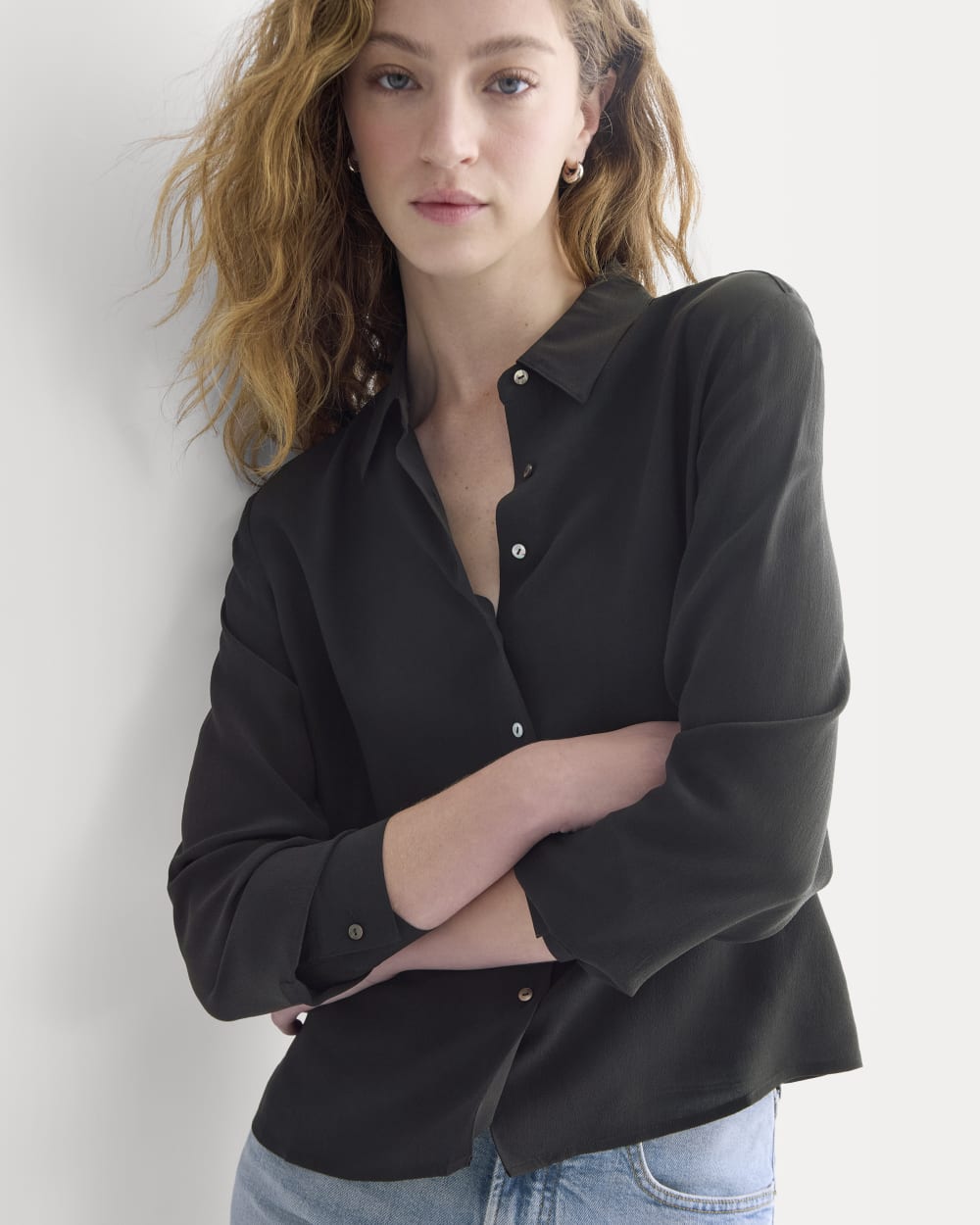 Shrunken Top in Washable Silk | Black - Image 3