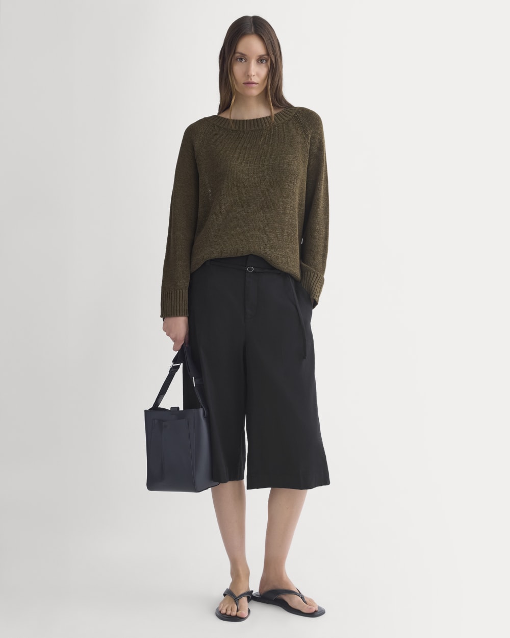 Wide-Neck Crew Sweater in Tape Yarn | Beech - Image 3