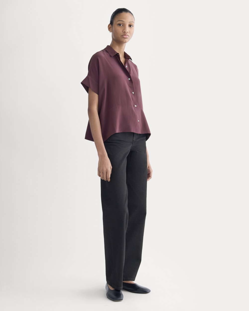 The Boxy Shirt in Washable Silk | Deep Plum - Image 6