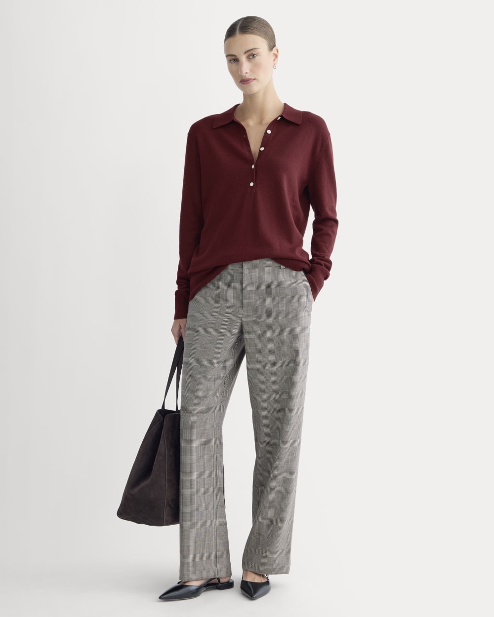 Oversized Polo Sweater in Cotton Merino | Deep Red - Image 4