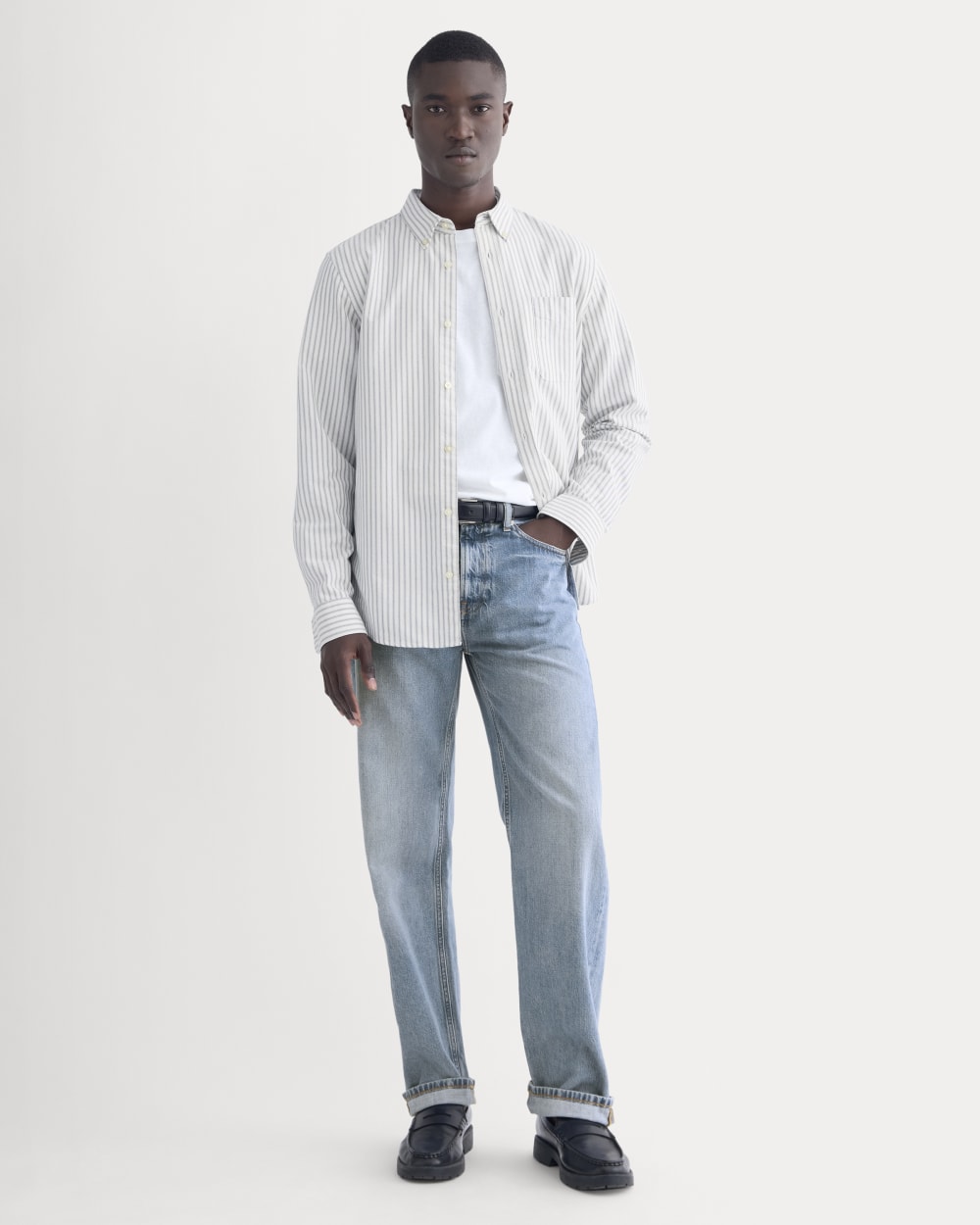 The Slim Oxford Shirt | Bone/Navy | Tall - Image 3