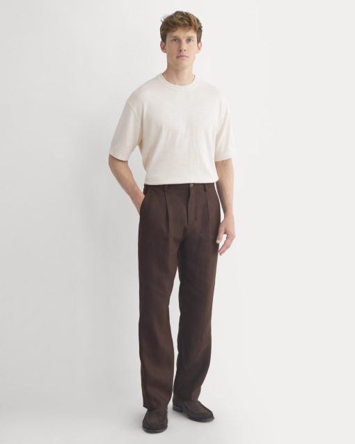 Soyeux Linen Pleated Trouser | Dark Brown