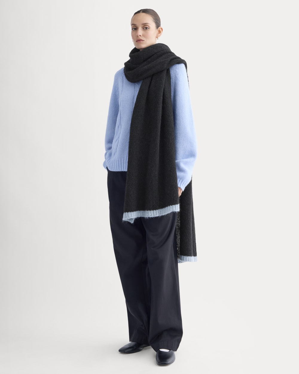 Plush Alpaca Scarf | Black/ Skyway - Image 2