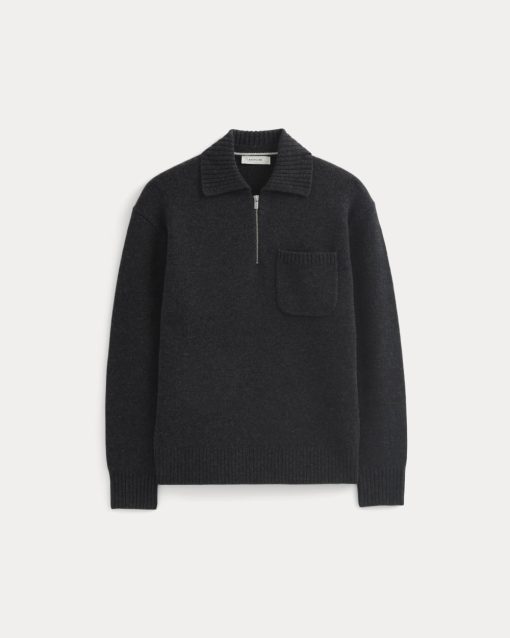 Alternative view of Luxe Merino Quarter-Zip Pullover | Heathered Black