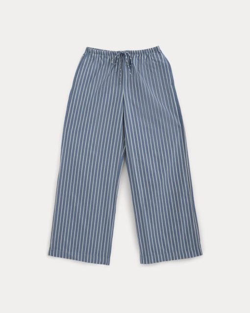 Alternative view of Wide-Leg Drawstring Pant in Washed Poplin | Dutch Blue / Bone