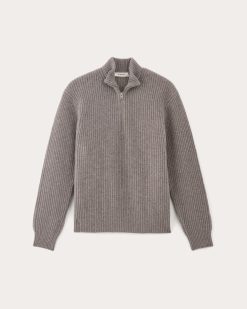 Alternative view of The Felted Merino Half-Zip Sweater | Taupe Melange