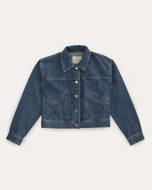 Alternative view of Cropped Trucker Jacket in Denim | Mid Indigo