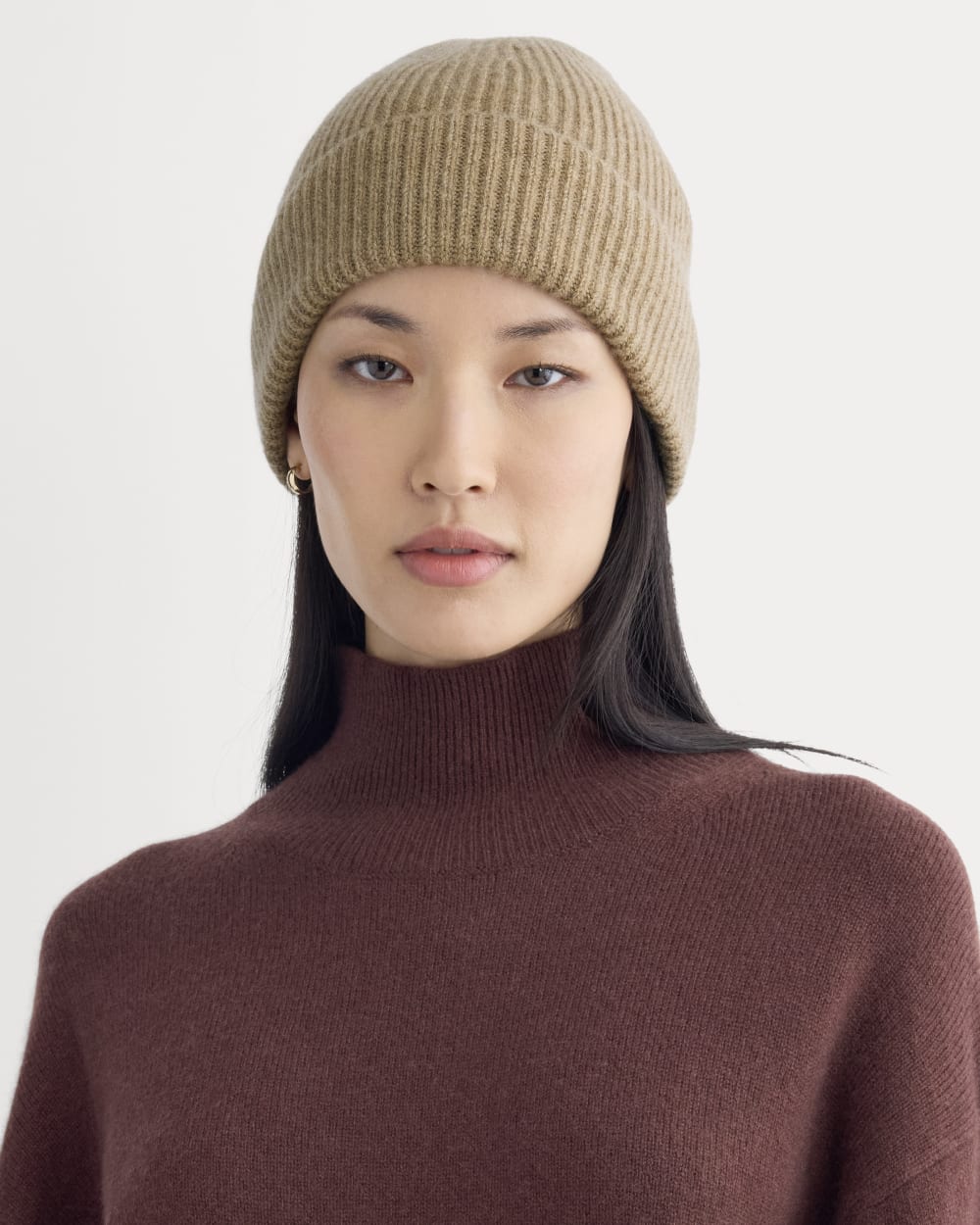The Cashmere Ribbed Beanie | Dark Heathered Camel - Image 2