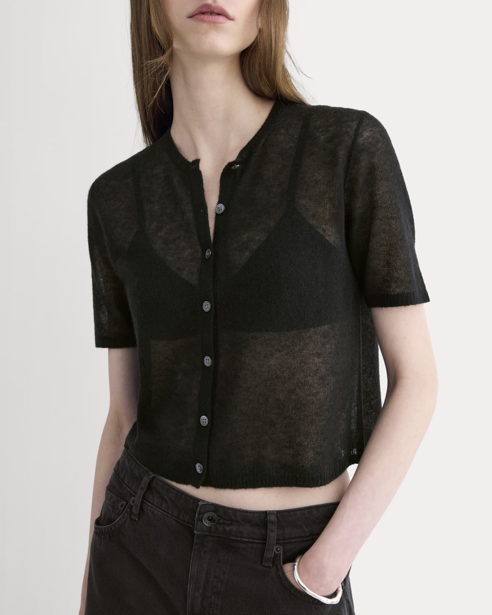 The Air Alpaca™ Short-Sleeve Cardigan | Black - Image 4