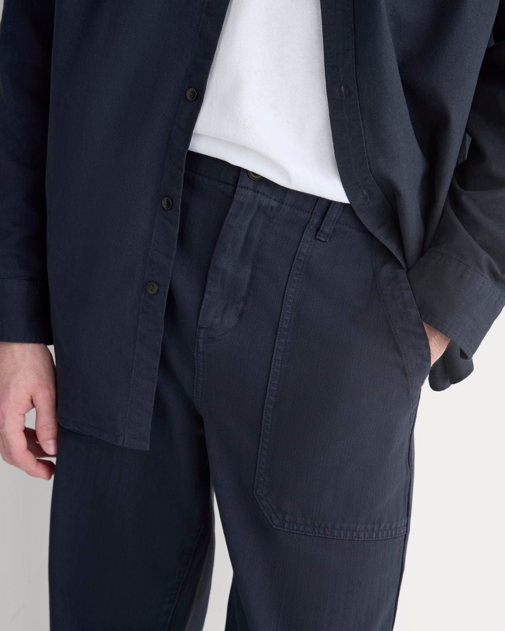 Relaxed Herringbone Fatigue Pants | Deep Navy - Image 3