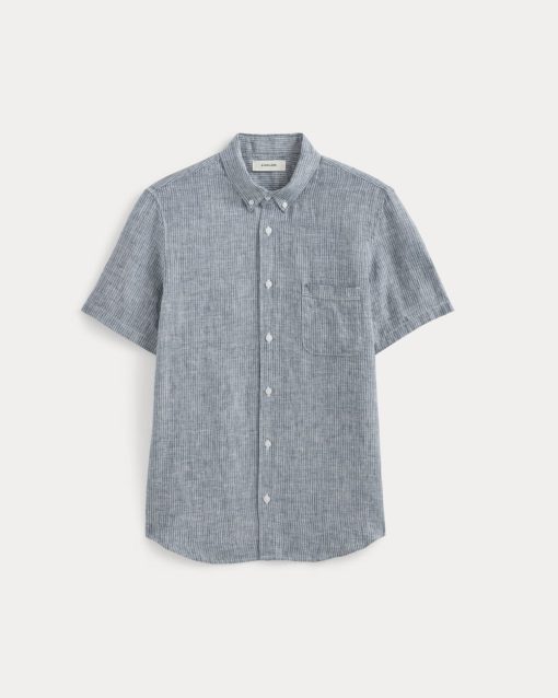 Alternative view of The Classic Short-Sleeve Shirt in Linen | White / Blue