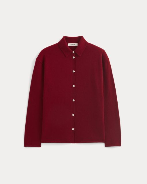 Alternative view of Cashmere Button-Up Shirt | Berry Red