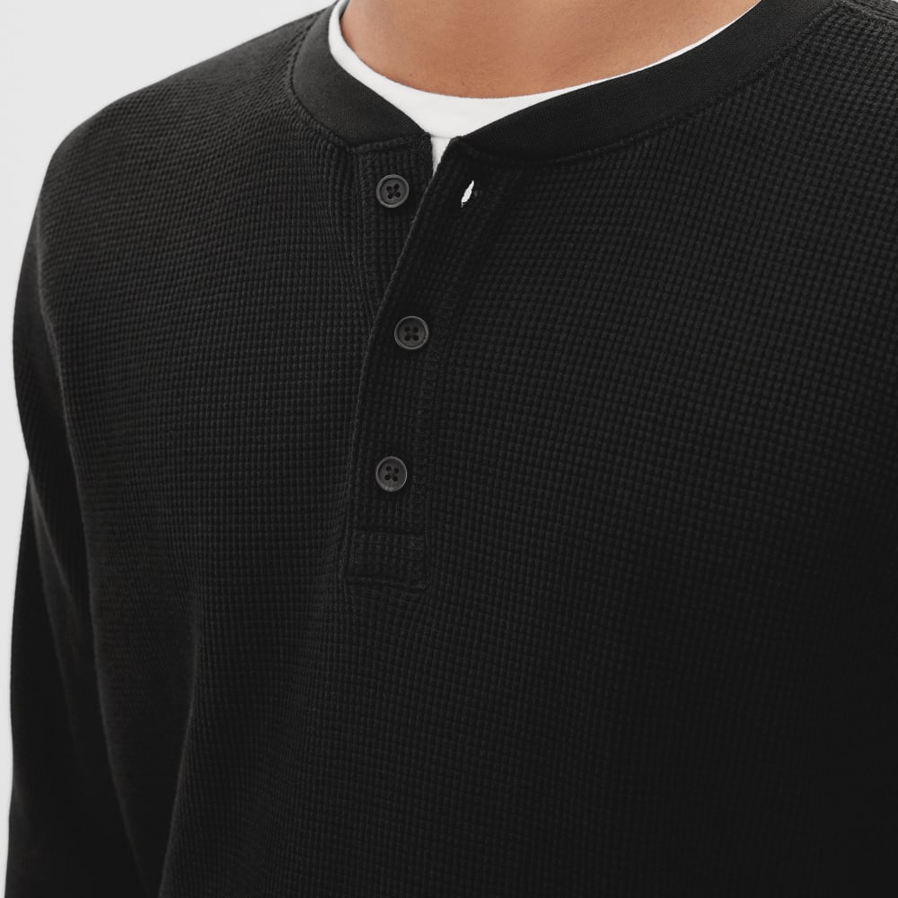 The Waffle Long-Sleeve Henley Tee | Black - Image 4