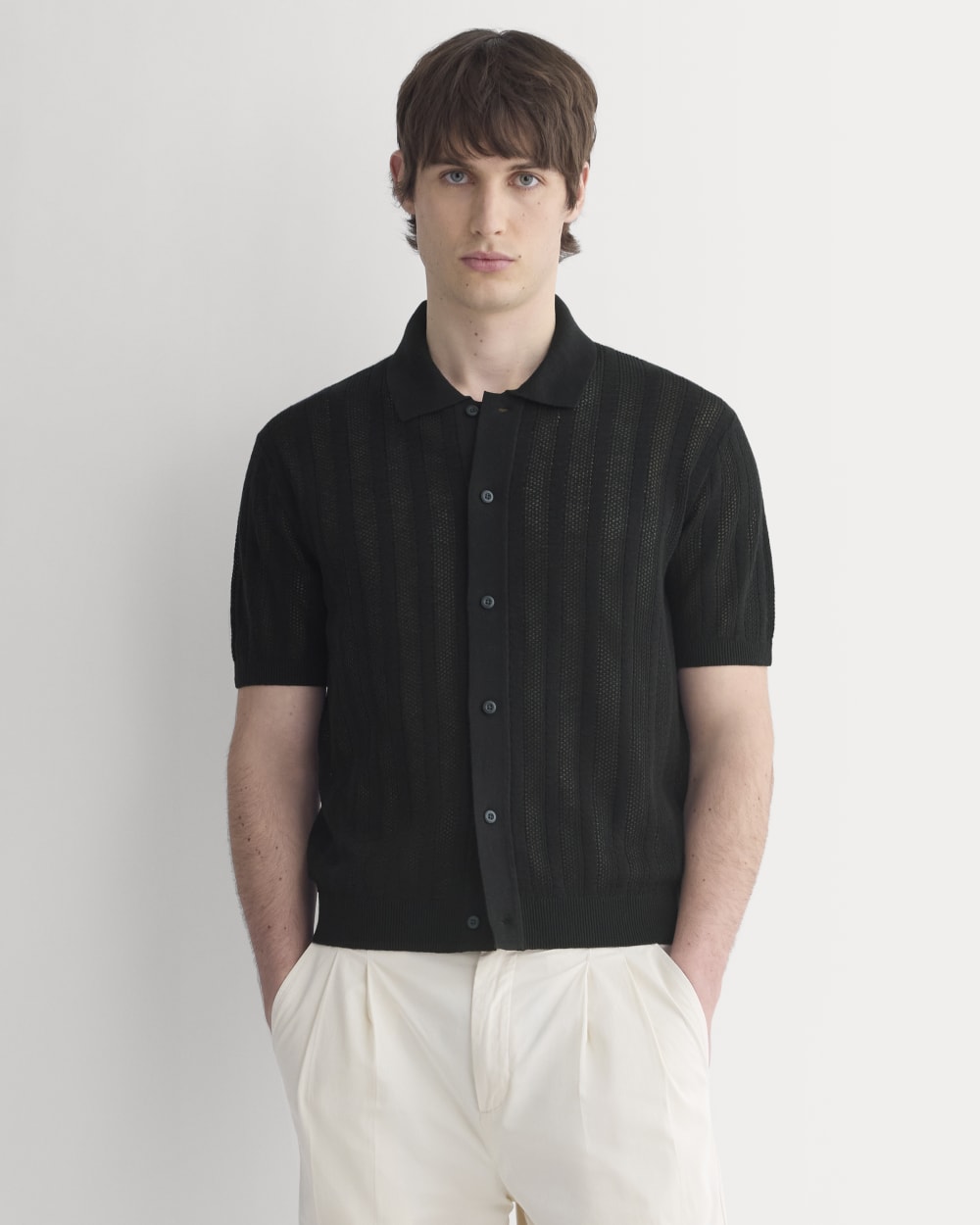 Textured Knit Resort Shirt | Black