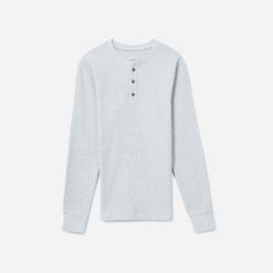 The Waffle Long-Sleeve Henley Tee | Heathered Light Grey